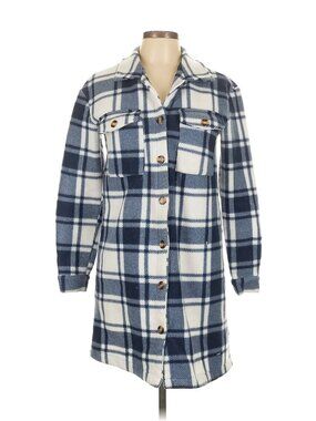 Romantichut Women's Shacket, Navy and White Plaid Size L